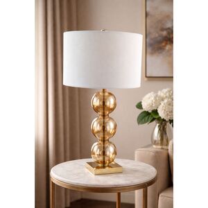 ✨ Modern Amber Glass Table Lamp with White Shade  Triple Globe Design